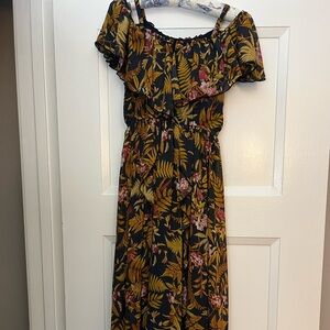 Chic Black and Gold Floral Off-Shoulder Dress